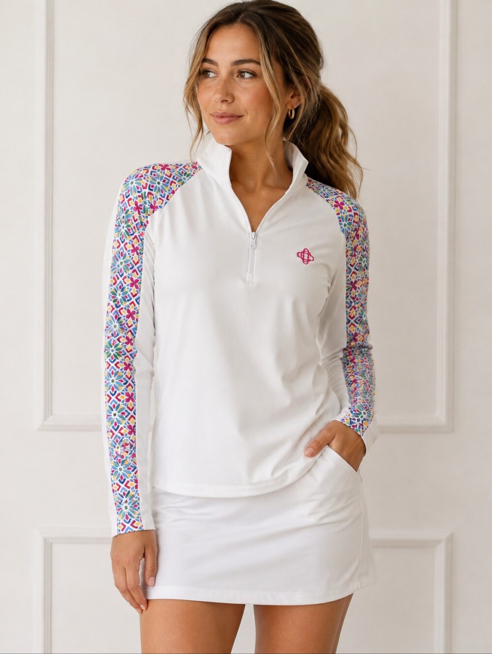 Women's RLX Ralph Lauren Quarter Zip Pullover Size S White Multicolor